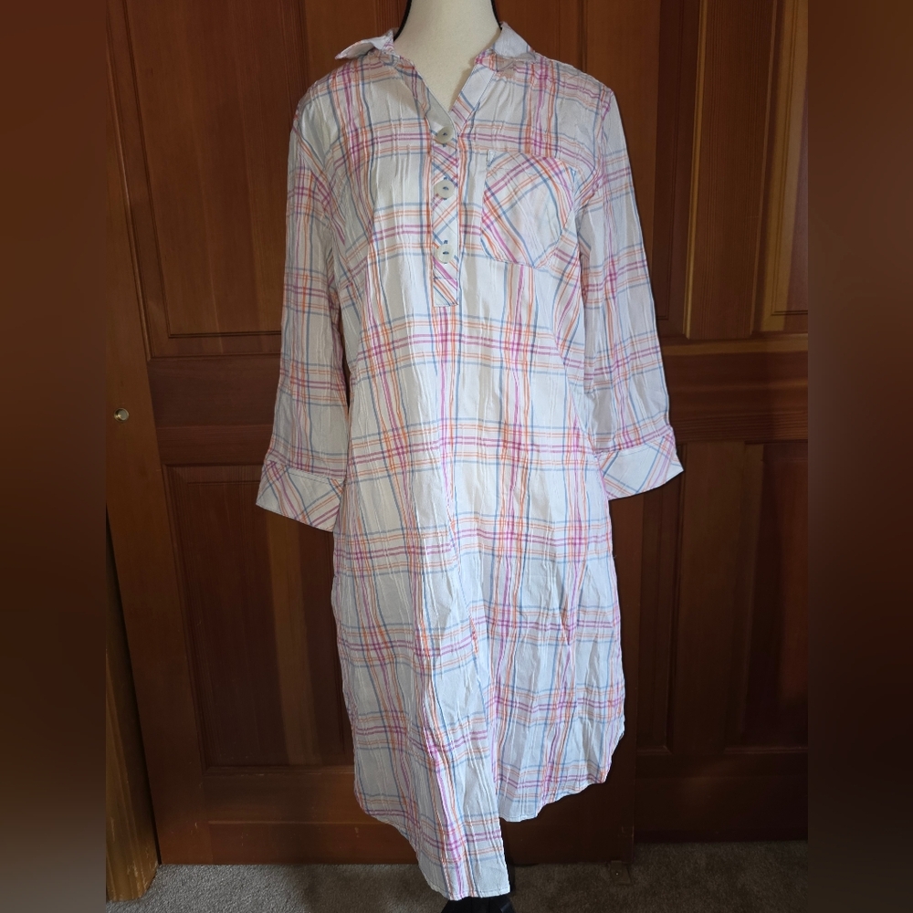 Foxcroft Plaid 1/4 Button-Up Shirt Dress With Stretch Size 10